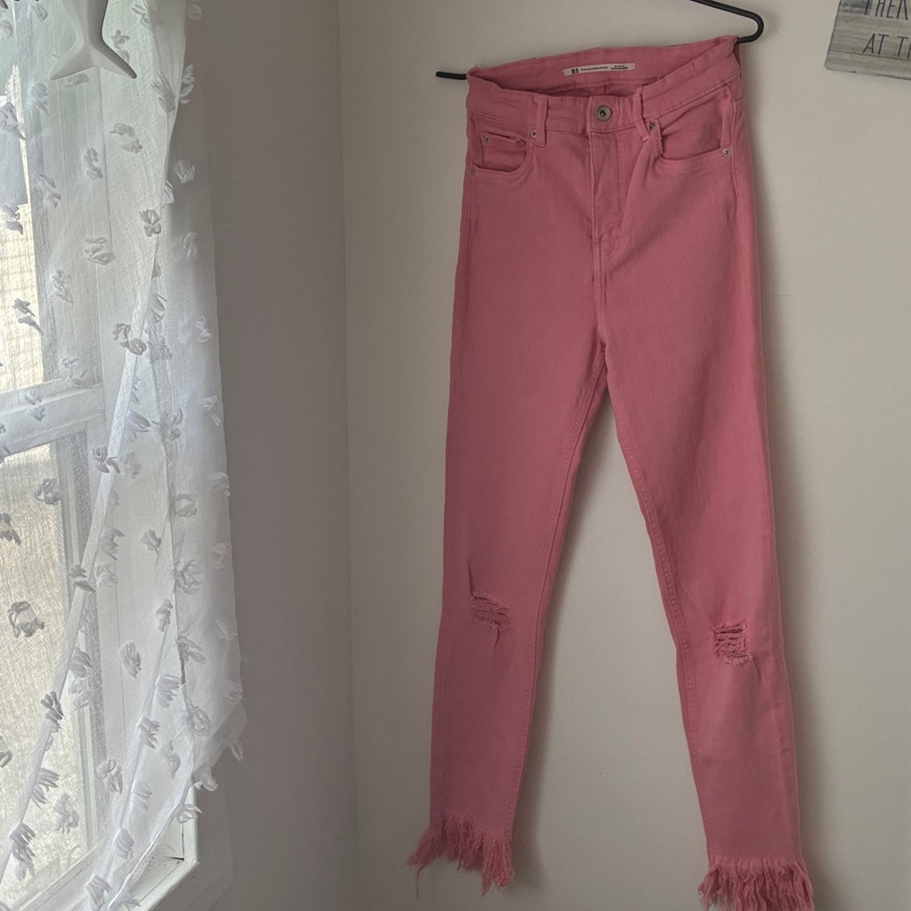 Zara Pink Denim distressed Knees and Bottoms Very well made Worn 1x
